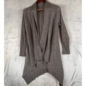 Eileen Fisher Womens Small Gray Wool Linen Silk Open Front Long Cardigan